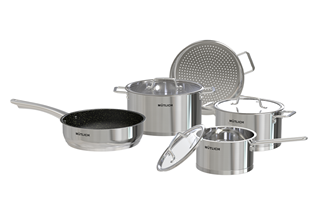 BỘ NỒI CHẢO INOX CAO CẤP 5 ĐÁY MUTLICH MG258I